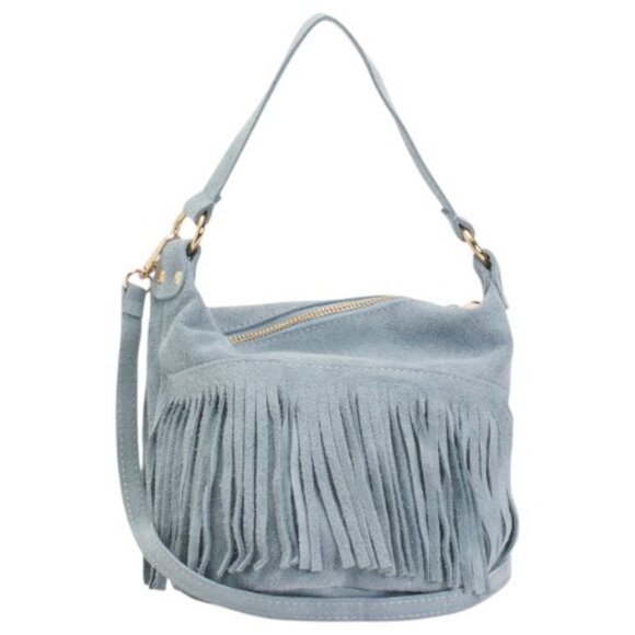 MARLON Made In Italy Suede Fringe-detailed Hobo Bucket Bag